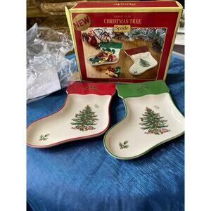 Spode Christmas Tree Stocking Dishes. serving platters fine earthenware